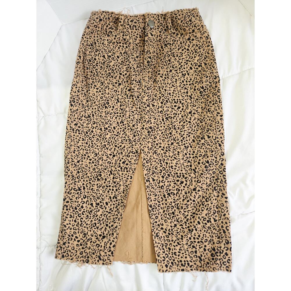 VTG Sinsay Leopard Print Pencil Skirt Slit S Mob Wife Y2K Retro Office Boho Indi